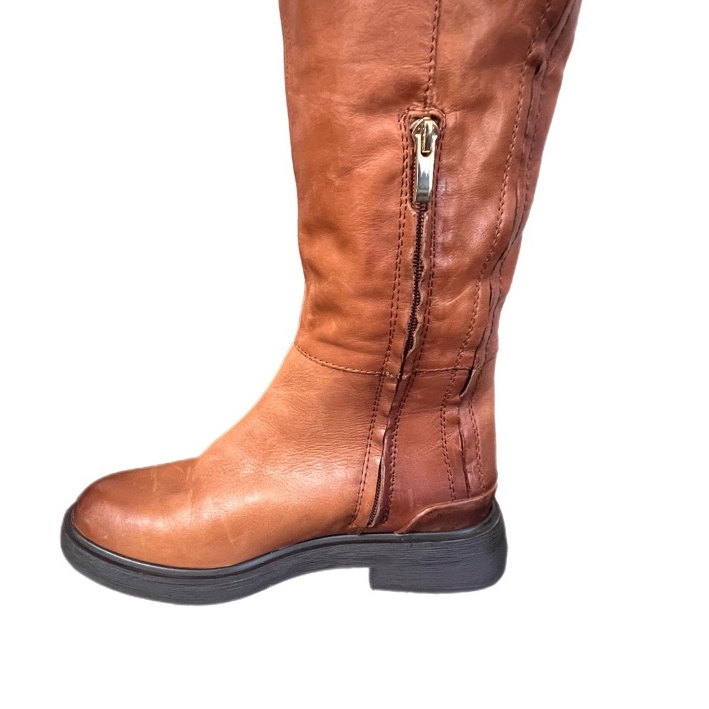 Brown Orange Cognac Genuine Leather Lug High Shaft Boots. Pre- Owned. - Picture 2 of 8